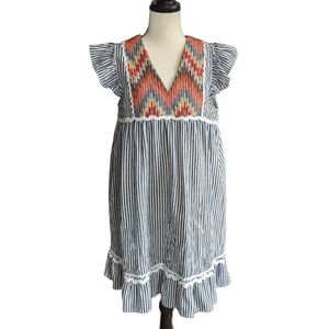 THML Tribal Dress Blue And White Stripes Size L